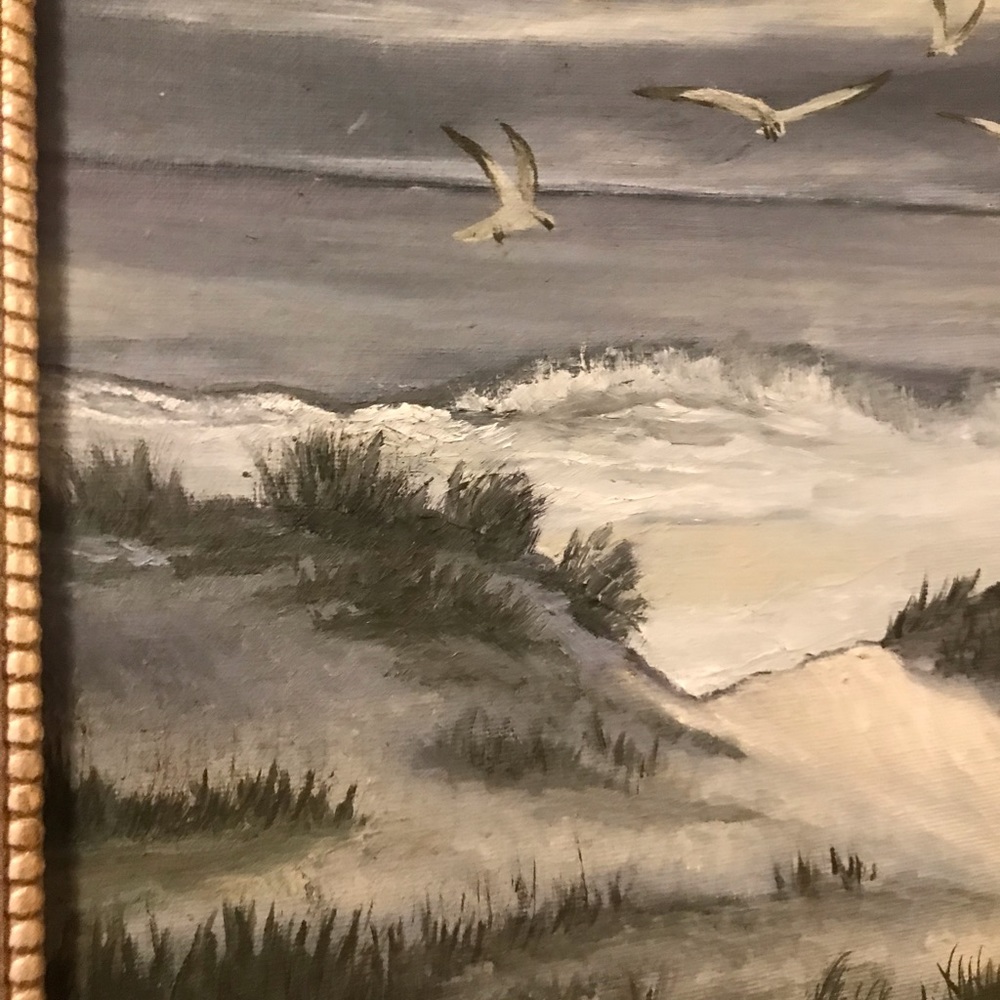 Vintage Oil Painting D.SMITH Ocean Side Shore Beach Nautical MCM ornate frame - Picture 7 of 10